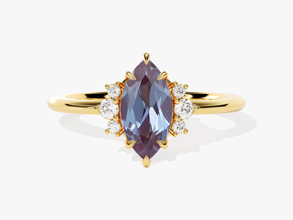 Marquise Lab Alexandrite Engagement Ring with Round Moissanite Sidestones