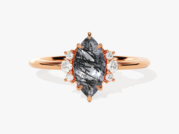Rose gold ring with marquise rutilated quartz and diamond accents