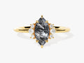 Marquise Black Rutilated Quartz Engagement Ring with Round Moissanite Sidestones