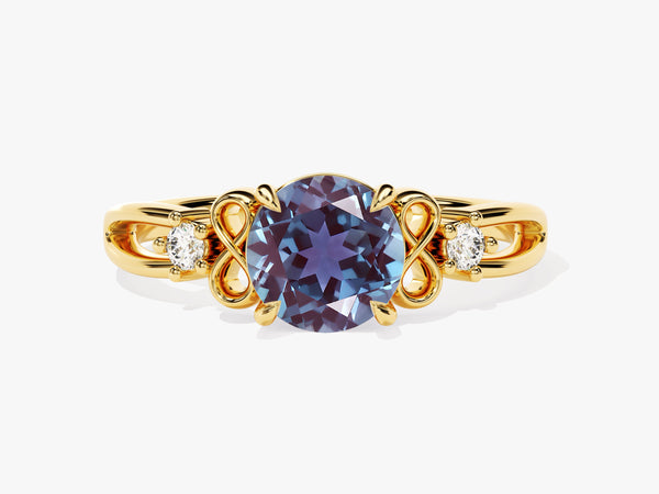 Art Deco Lab Alexandrite Engagement Ring with Moissanite Sidestones