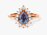 Pear Lab Alexandrite Engagement Ring with Moissanite Halo