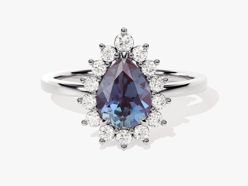 Pear Lab Alexandrite Engagement Ring with Moissanite Halo