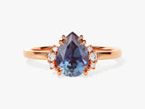 Pear Lab Alexandrite Engagement Ring with Round Moissanite Sidestones