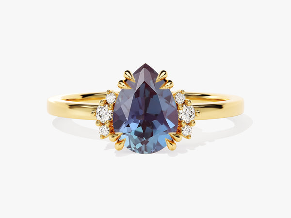 Pear Lab Alexandrite Engagement Ring with Round Moissanite Sidestones