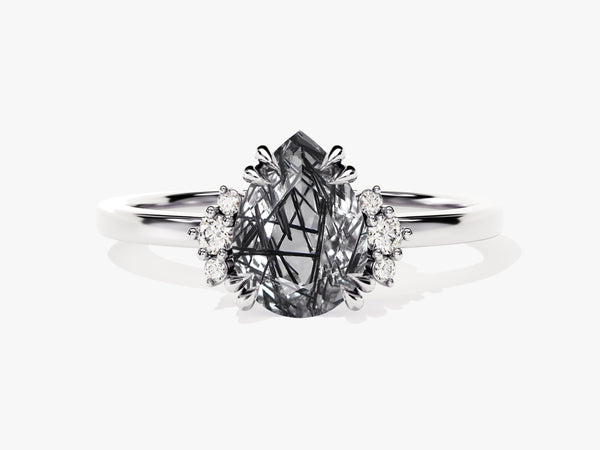 Rutilated quartz pear-cut diamond engagement ring