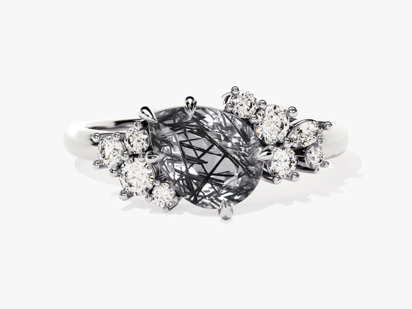 Rutilated quartz and diamond engagement ring
