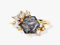 Hexagon Black Rutilated Quartz Vintage Engagement Ring with Moissanite Cluster