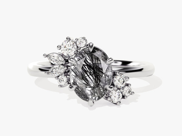 Oval rutilated quartz and diamond engagement ring