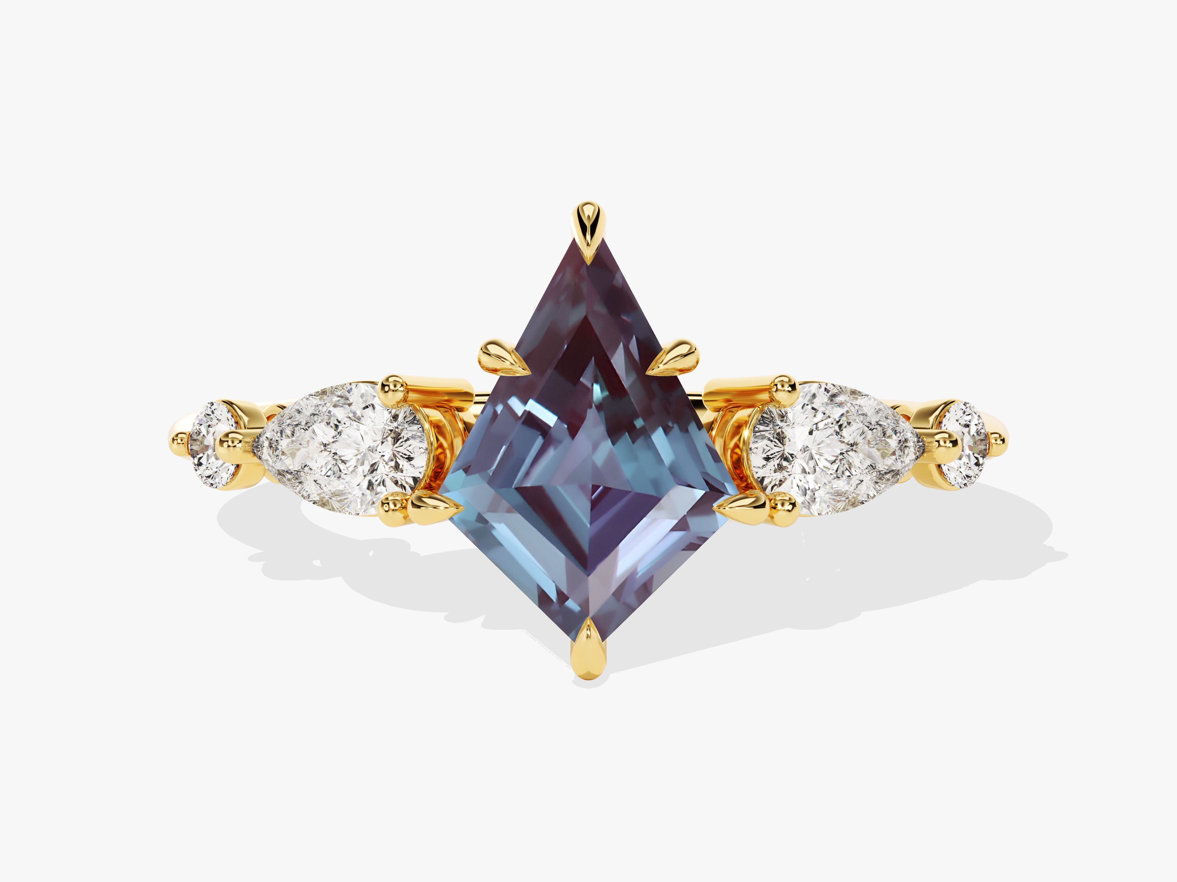 Gold ring with alexandrite and diamond gemstones