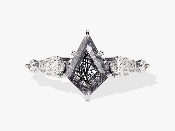 Unique diamond ring with rutilated quartz center stone