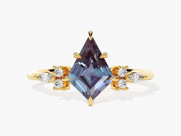 Kite Lab Alexandrite Engagement Ring with Marquise Moissanite Sidestones