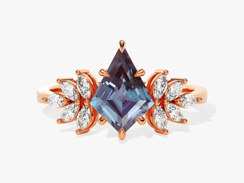 Kite Lab Alexandrite Vintage Engagement Ring with Moissanite Sidestones