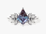 Kite Lab Alexandrite Vintage Engagement Ring with Moissanite Sidestones