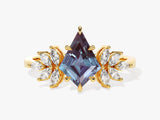 Kite Lab Alexandrite Vintage Engagement Ring with Moissanite Sidestones