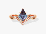 Kite Lab Alexandrite Curved Engagement Ring with Moissanite Sidestones