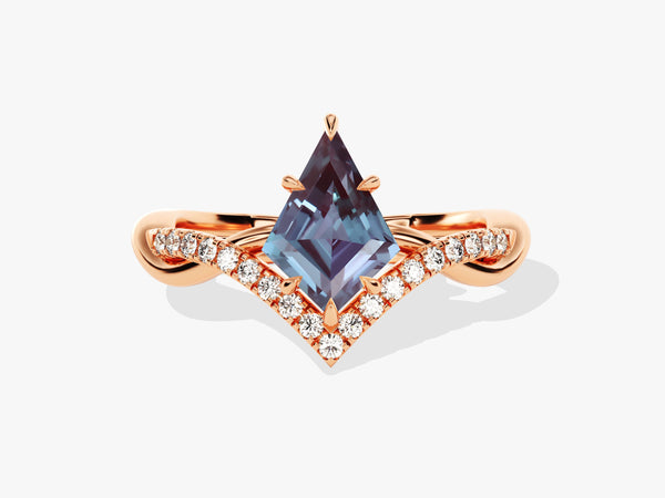 Kite Lab Alexandrite Curved Engagement Ring with Moissanite Sidestones