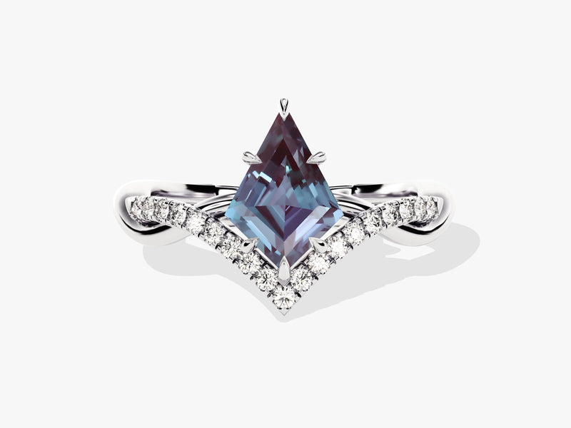 Kite Lab Alexandrite Curved Engagement Ring with Moissanite Sidestones