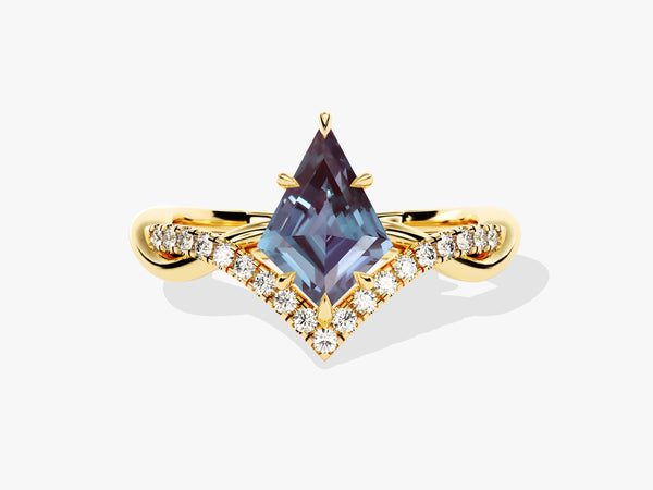 Kite Lab Alexandrite Curved Engagement Ring with Moissanite Sidestones