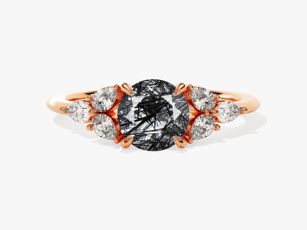 Rose gold ring with rutilated quartz and diamonds