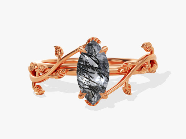 Rose gold ring with marquise cut rutilated quartz gemstone