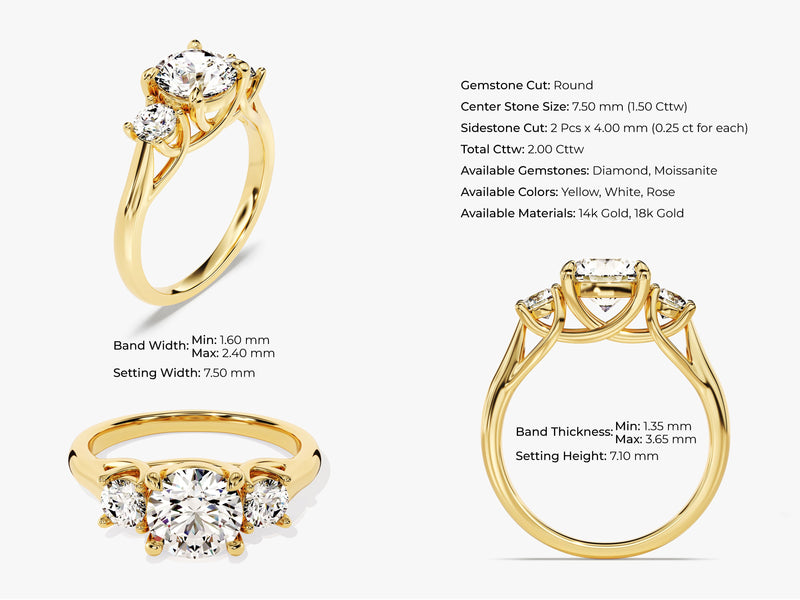 Trellis Three Stone Round Lab Grown Diamond Engagement Ring (2.00 CT TW)