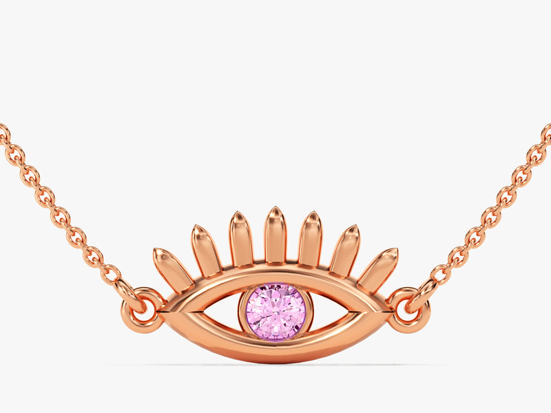 Evil Eye Birthstone Necklace in 14k Solid Gold