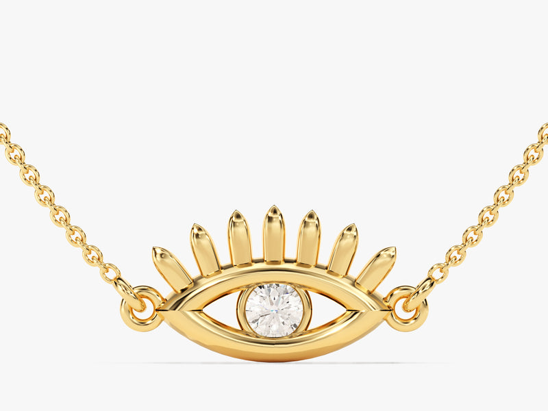 Evil Eye with Eyelashes Diamond Necklace (0.10 CT) in 14k Solid Gold