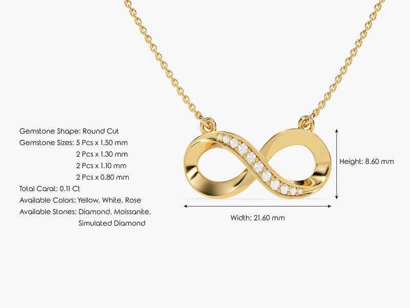 Pave Set Infinity Diamond Necklace (0.11 CT) in 14k Solid Gold