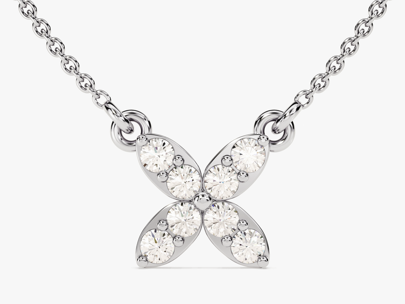 Round Cut Diamond Clover Charm Necklace (0.24 CT)  in 14k Solid Gold