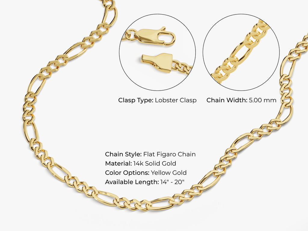 14k Yellow Gold Figaro Chain Necklace - 5 MM | Eternate