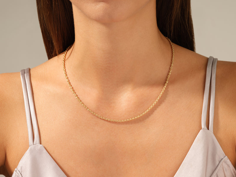 14k Yellow Gold 2.5mm Rope Chain Necklace