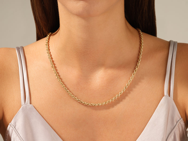 14k Yellow Gold 4.5mm Rope Chain Necklace