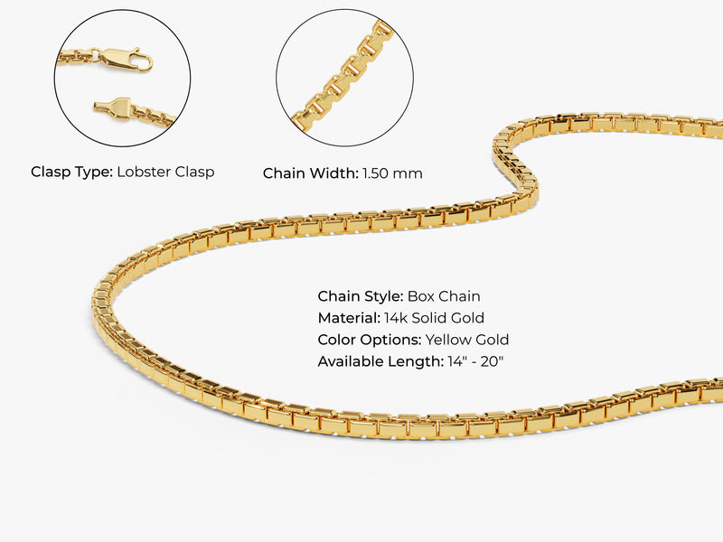 14k Yellow Gold 1.5mm Box Chain Necklace