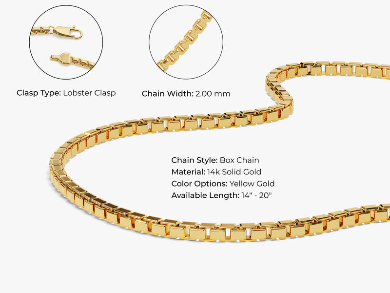 14k Yellow Gold 2.0mm Box Chain Necklace