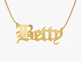 14k Solid Gold Old English Font Name Necklace