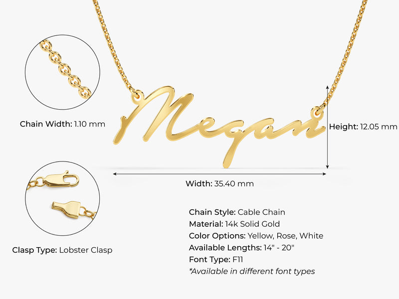 14k Solid Gold Cursive Font Name Necklace