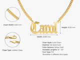 14k Solid Gold Cuban Chain Old English Font Name Necklace
