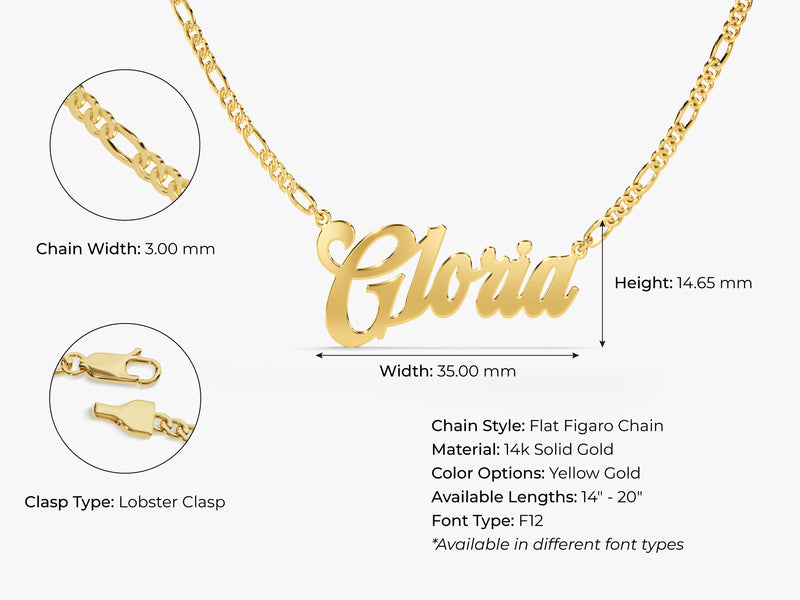 14k Solid Gold Figaro Chain Bold Name Necklace