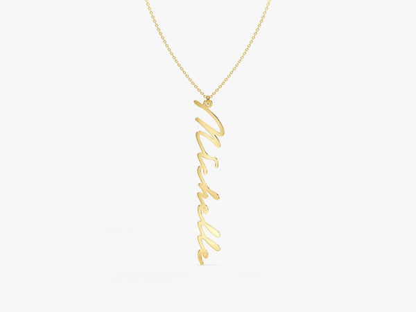 14k Solid Gold Cursive Font Vertical Name Necklace