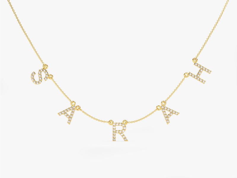 14k Solid Gold Diamond Letter Name Necklace