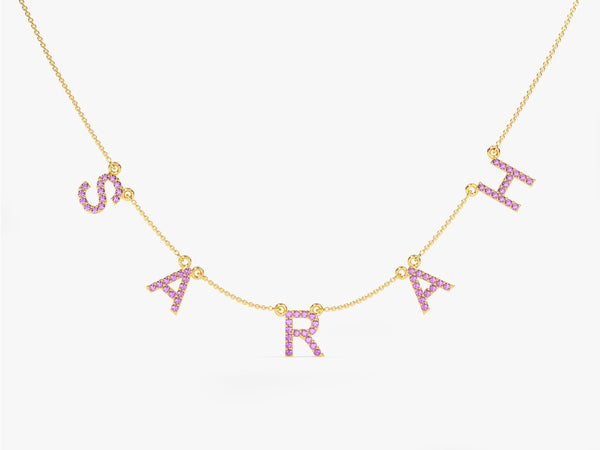 Birthstone Name Necklace in 14k Solid Gold