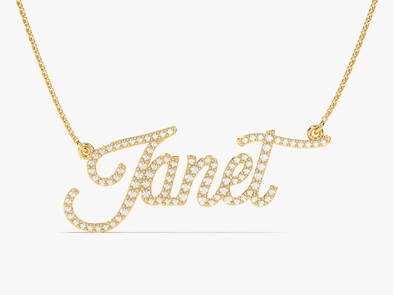 14k Solid Gold Cursive Diamond Name Necklace