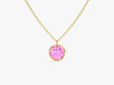 Bezel Set Round Birthstone Solitaire Necklace in 14k Solid Gold