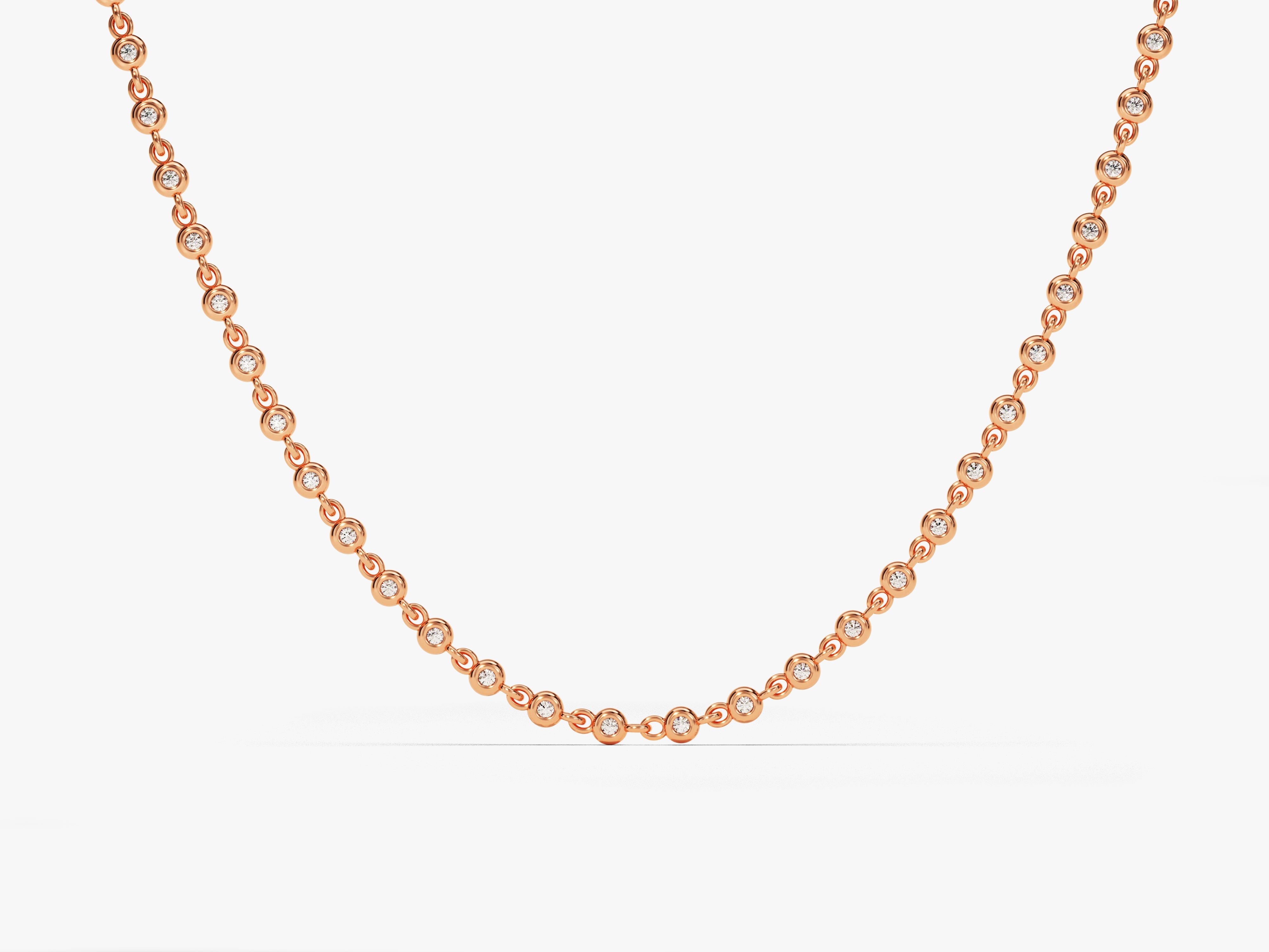 Rose gold necklace with bezel-set diamonds