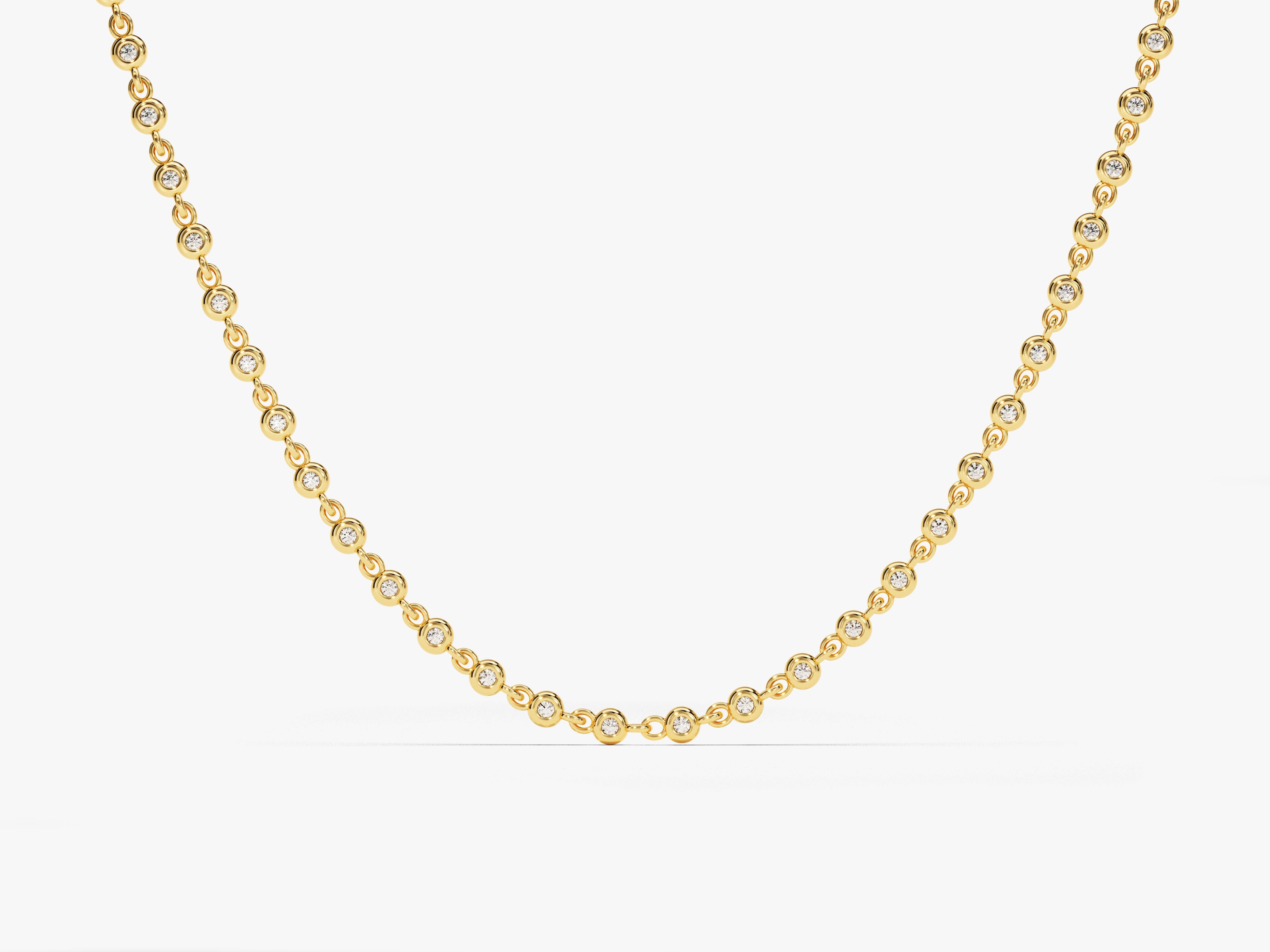 Gold chain necklace with bezel-set diamonds