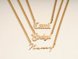 14k Solid Gold Cuban Chain Cursive Name Necklace