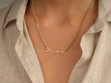 14k Solid Gold Cuban Chain Cursive Name Necklace
