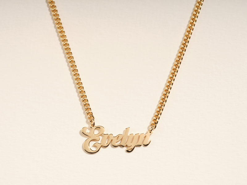 14k Solid Gold Cuban Chain Bold Name Necklace