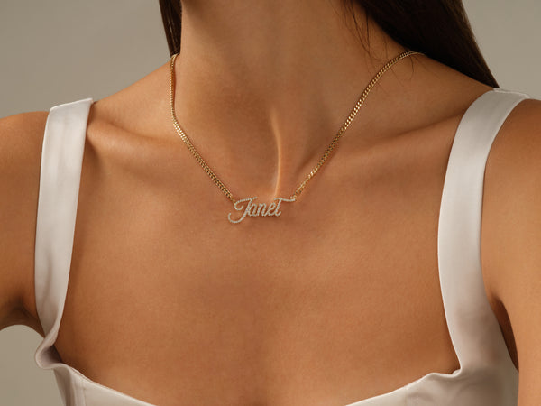 14k Solid Gold Cuban Chain Diamond Name Necklace