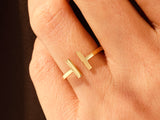 Yellow, White, Rose, 14k gold, 18k gold, Yellow Gold Stylish Open T Ring on a Woman's Finger